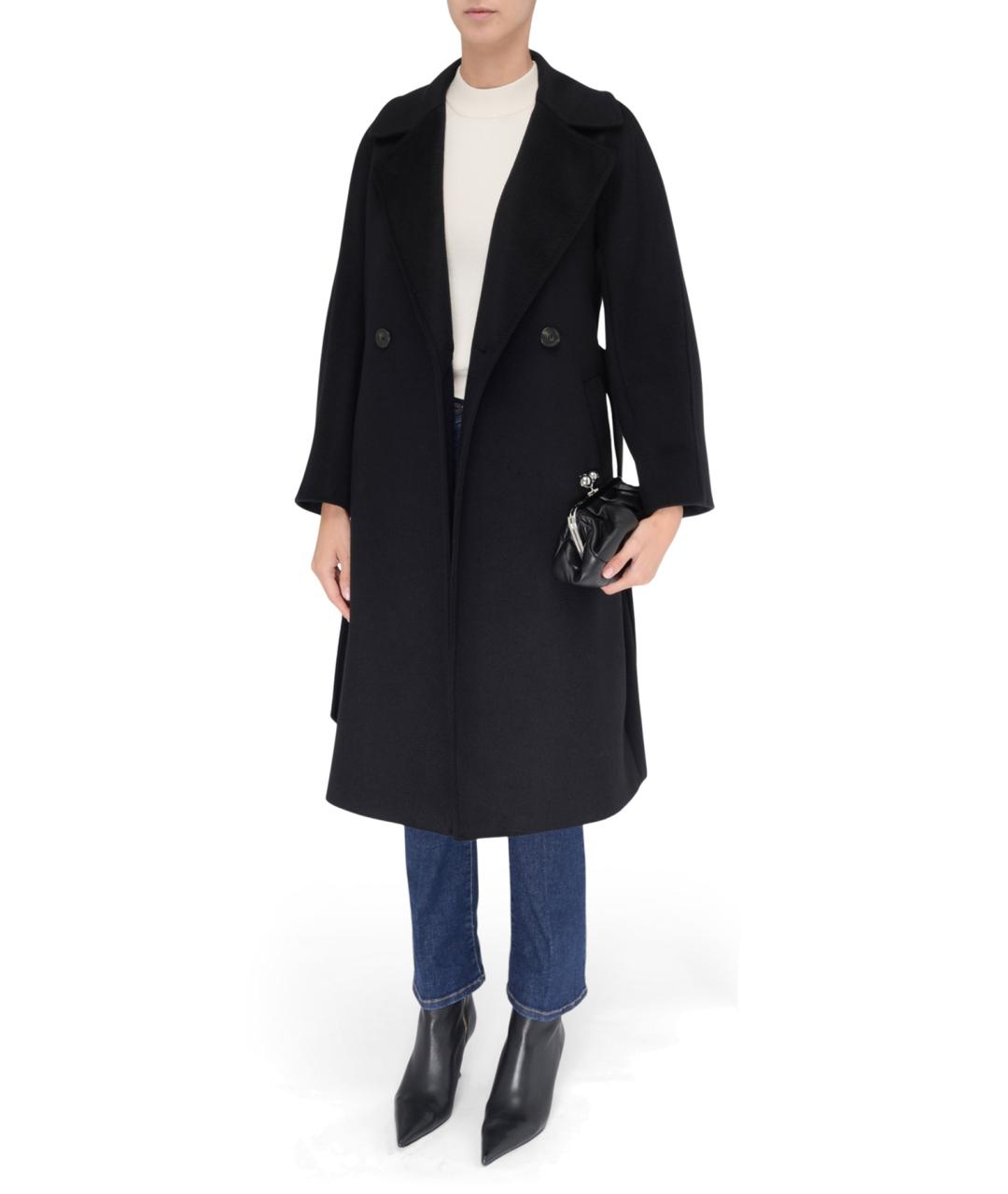 WEEKEND MAX MARA Черное шерстяное пальто, фото 2
