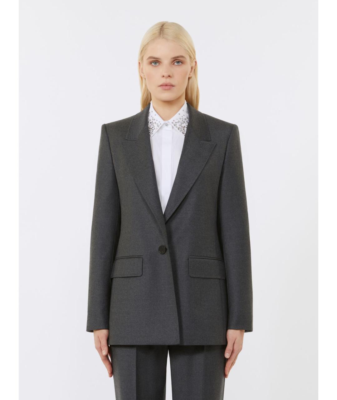 MAX MARA STUDIO Антрацитовый шерстяной жакет/пиджак, фото 4