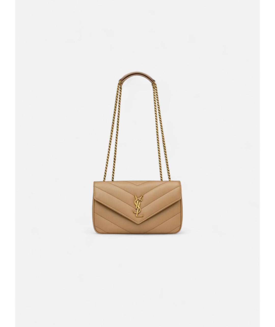 SAINT LAURENT Бежевая кожаная сумка через плечо, фото 5