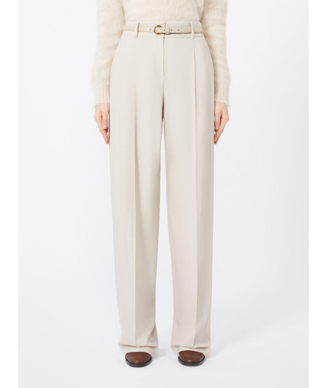 MAX MARA STUDIO Бежевые шерстяные прямые брюки, фото 5