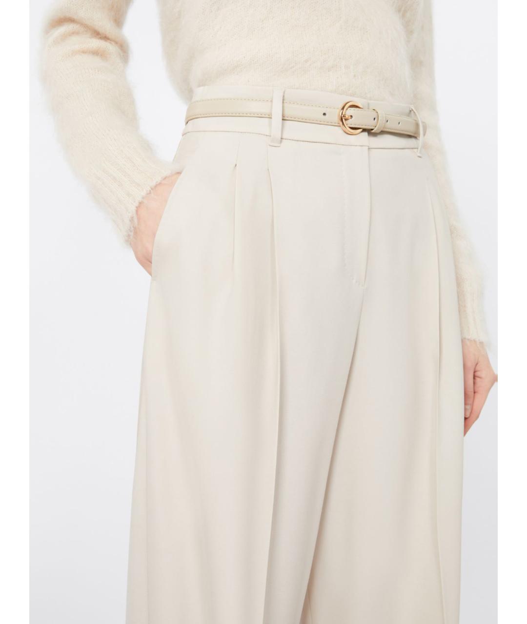 MAX MARA STUDIO Бежевые шерстяные прямые брюки, фото 3
