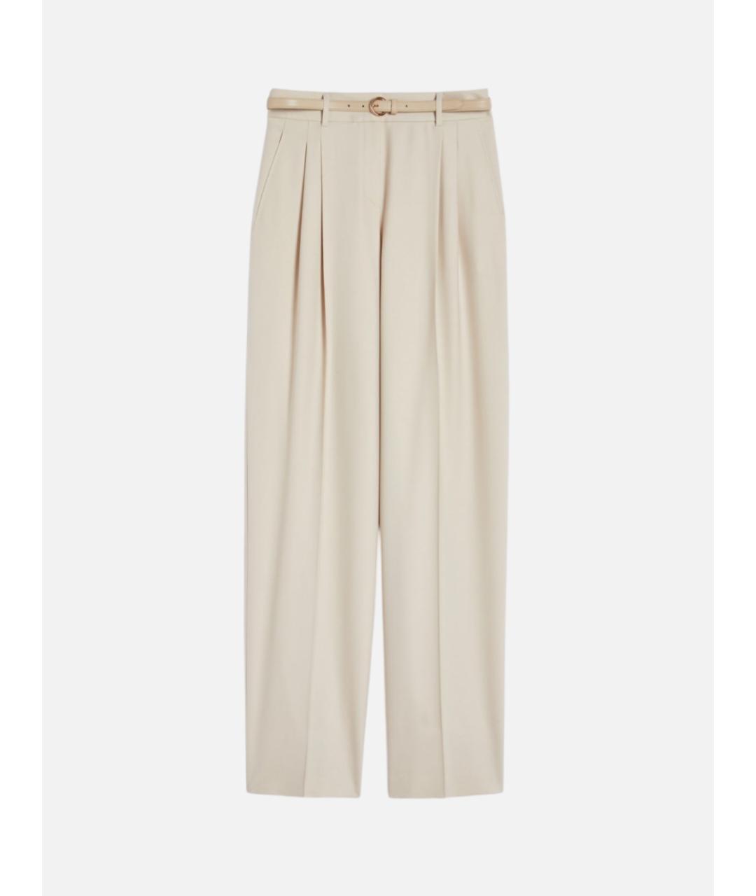 MAX MARA STUDIO Бежевые шерстяные прямые брюки, фото 6