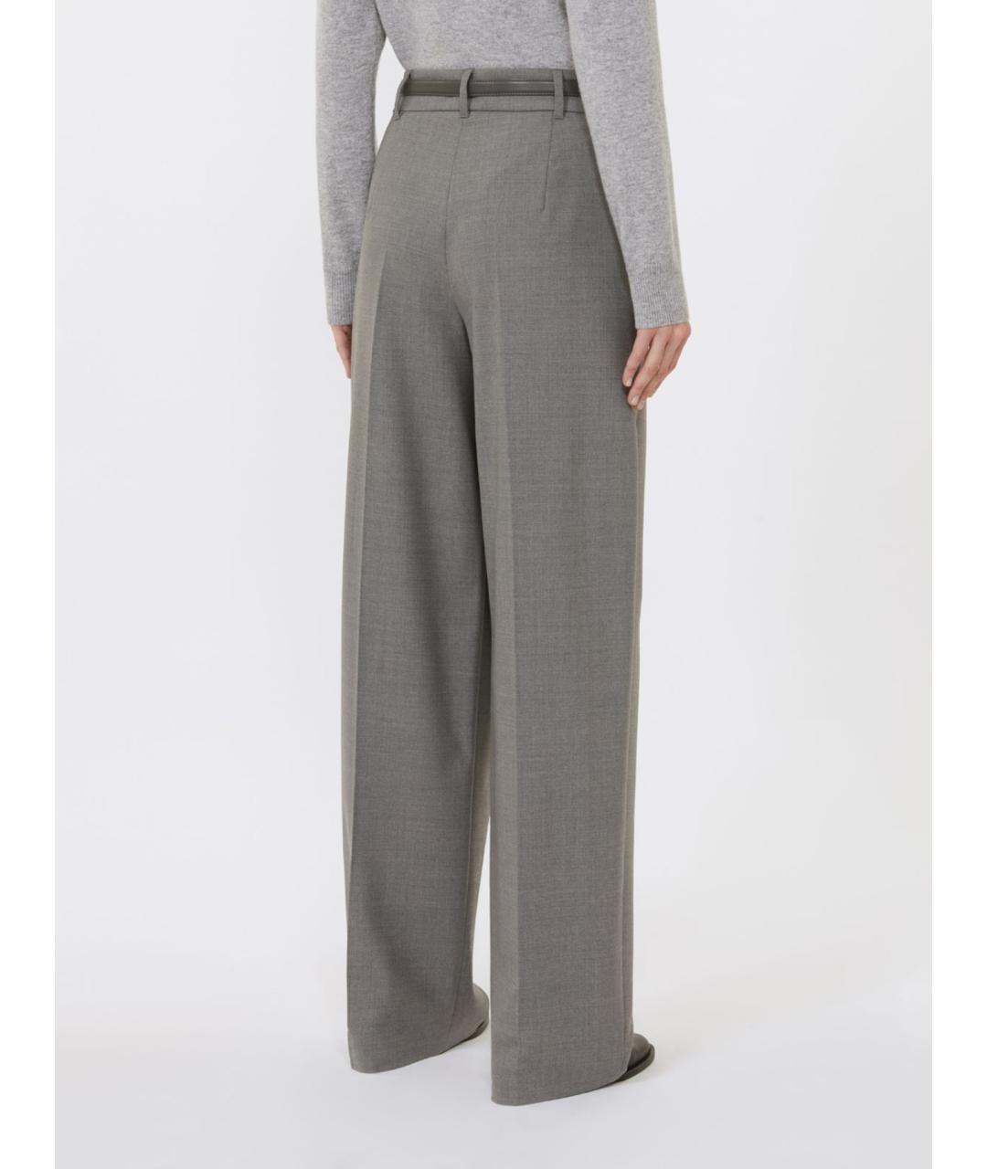 MAX MARA STUDIO Серые шерстяные прямые брюки, фото 6