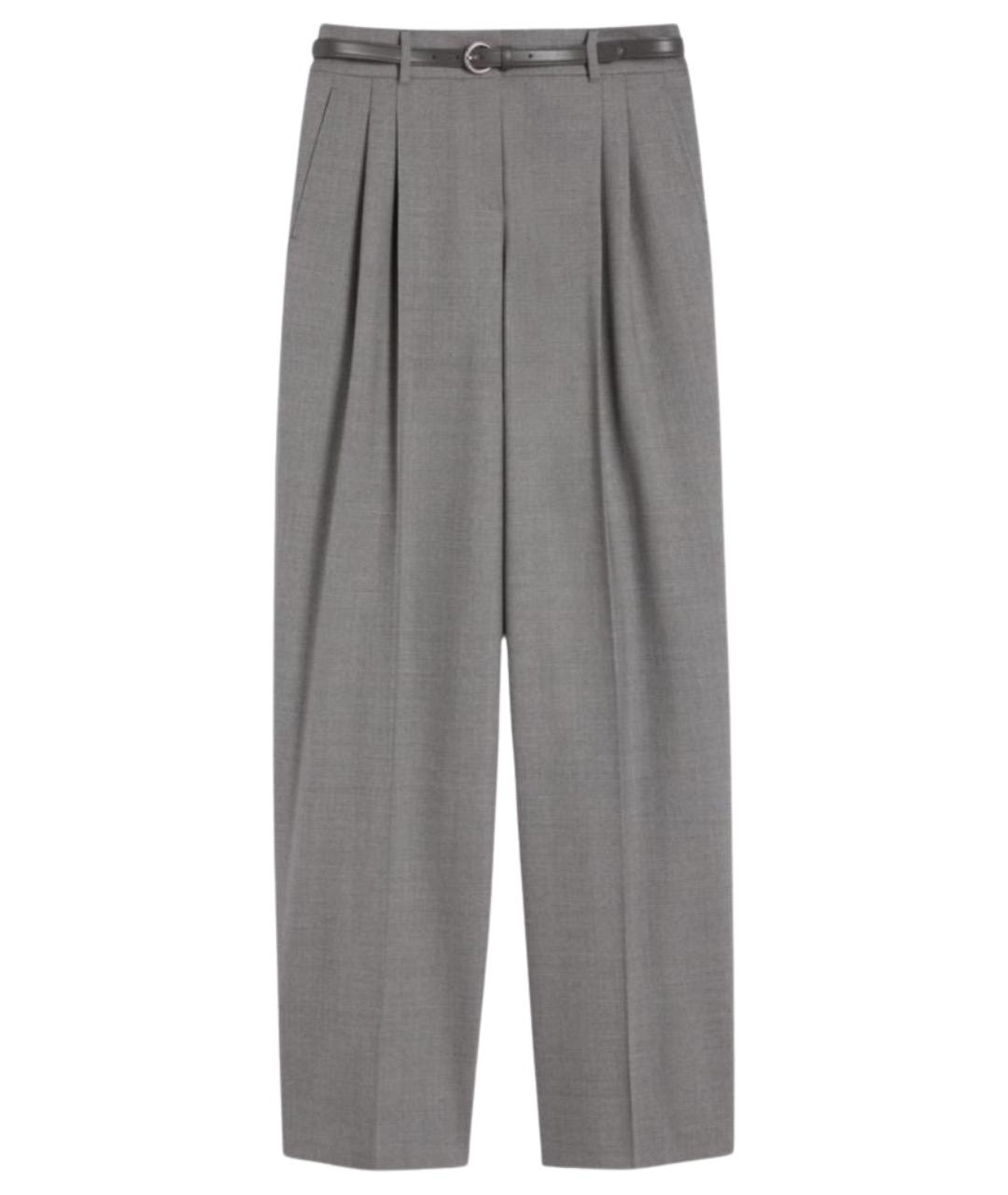MAX MARA STUDIO Серые шерстяные прямые брюки, фото 1