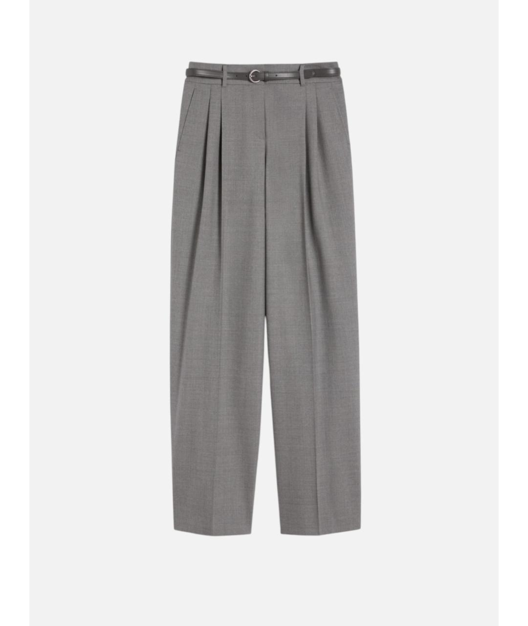 MAX MARA STUDIO Серые шерстяные прямые брюки, фото 2