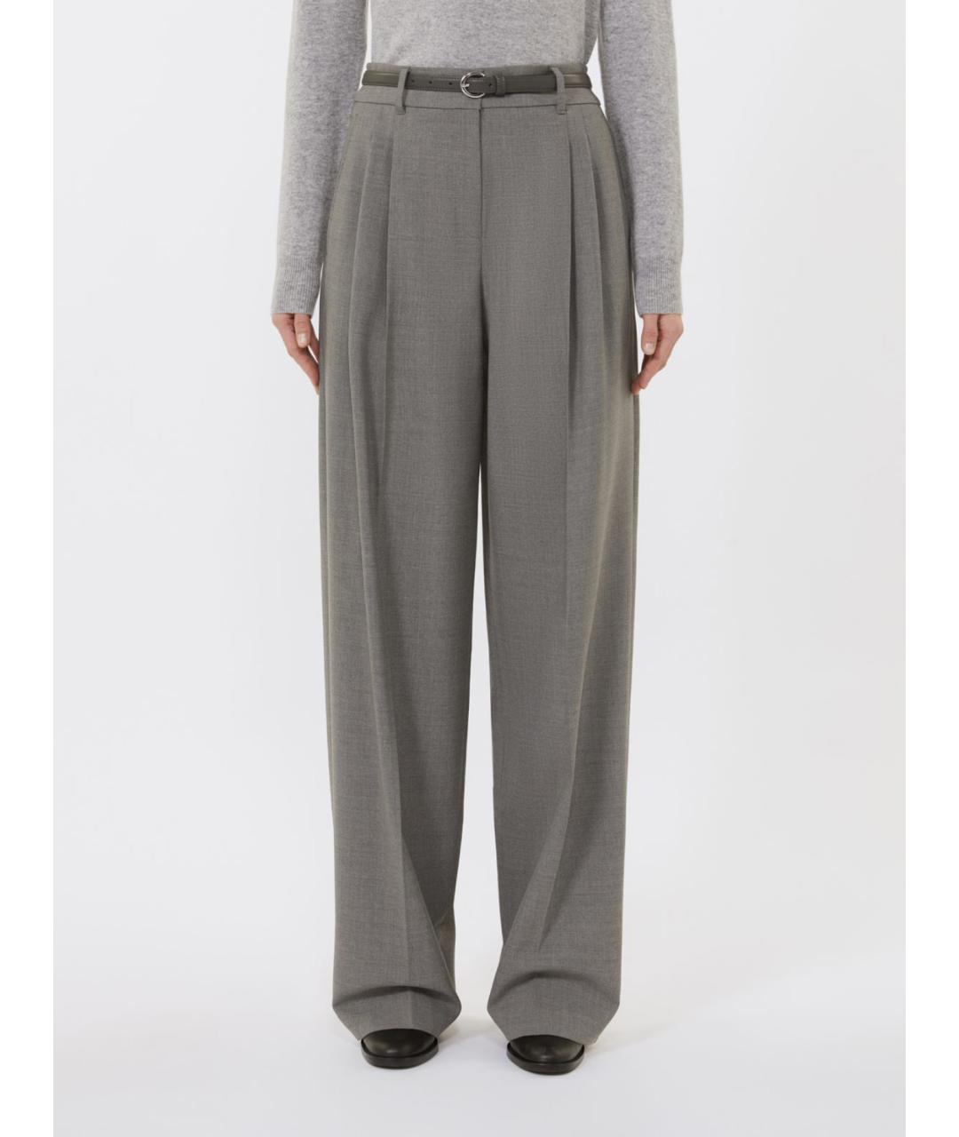 MAX MARA STUDIO Серые шерстяные прямые брюки, фото 8