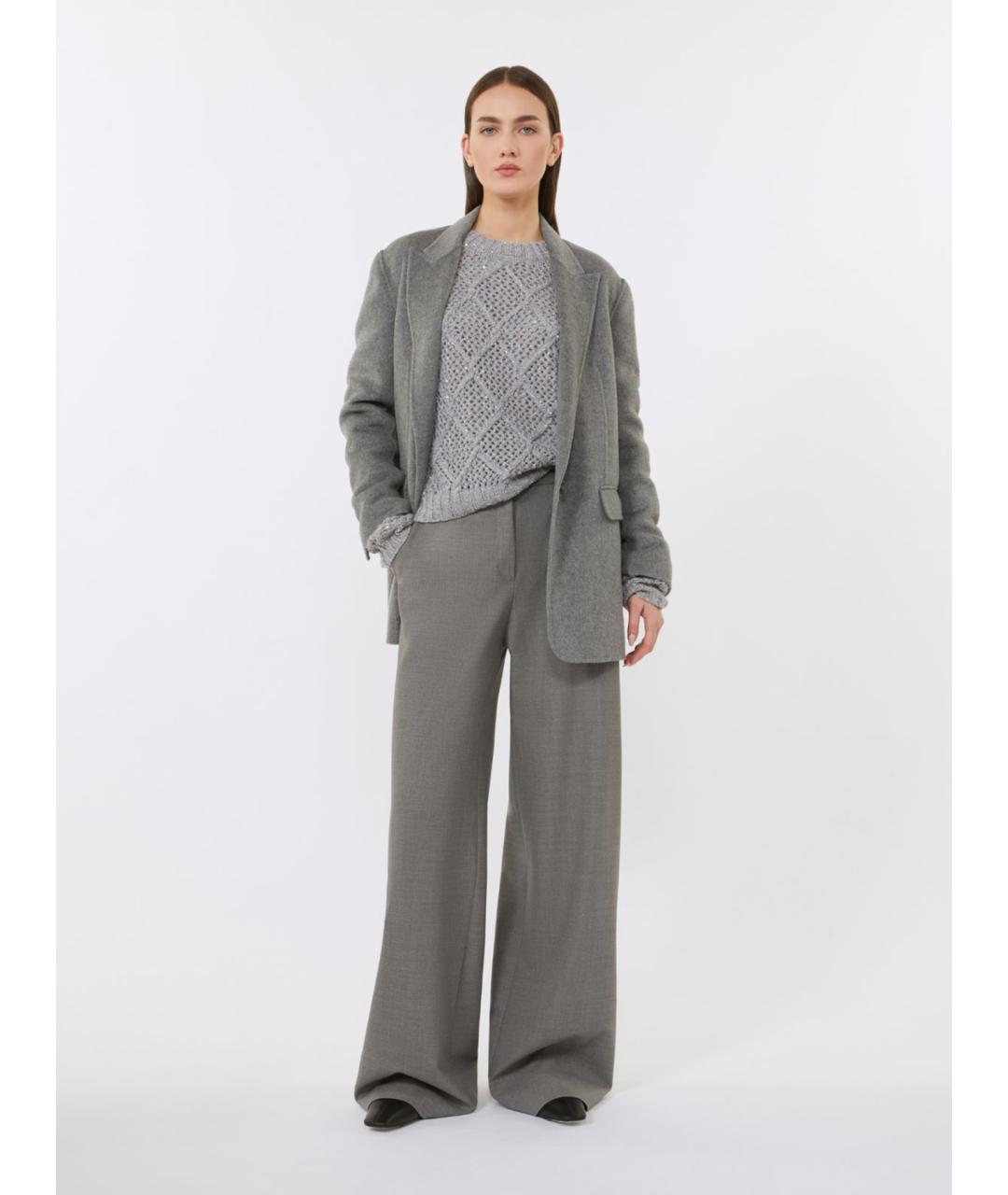 MAX MARA STUDIO Серые шерстяные брюки широкие, фото 2
