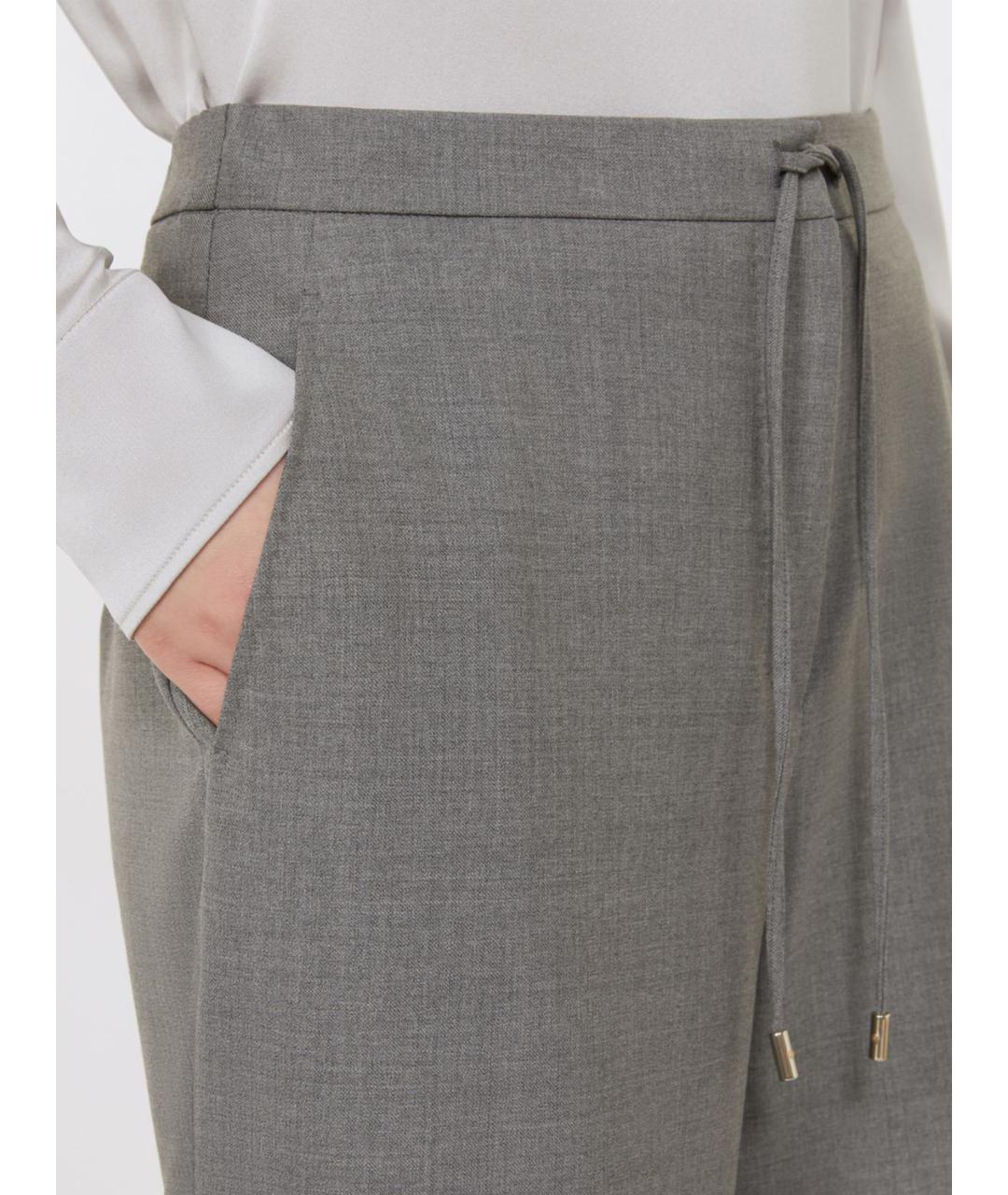 MAX MARA STUDIO Серые шерстяные брюки широкие, фото 3