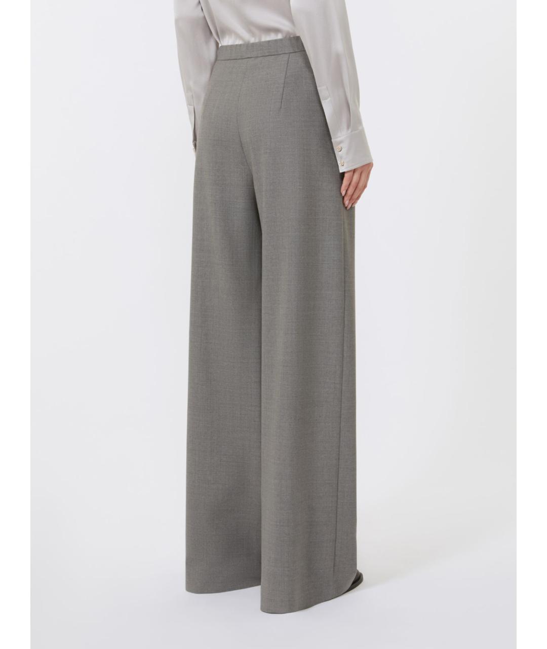 MAX MARA STUDIO Серые шерстяные брюки широкие, фото 4