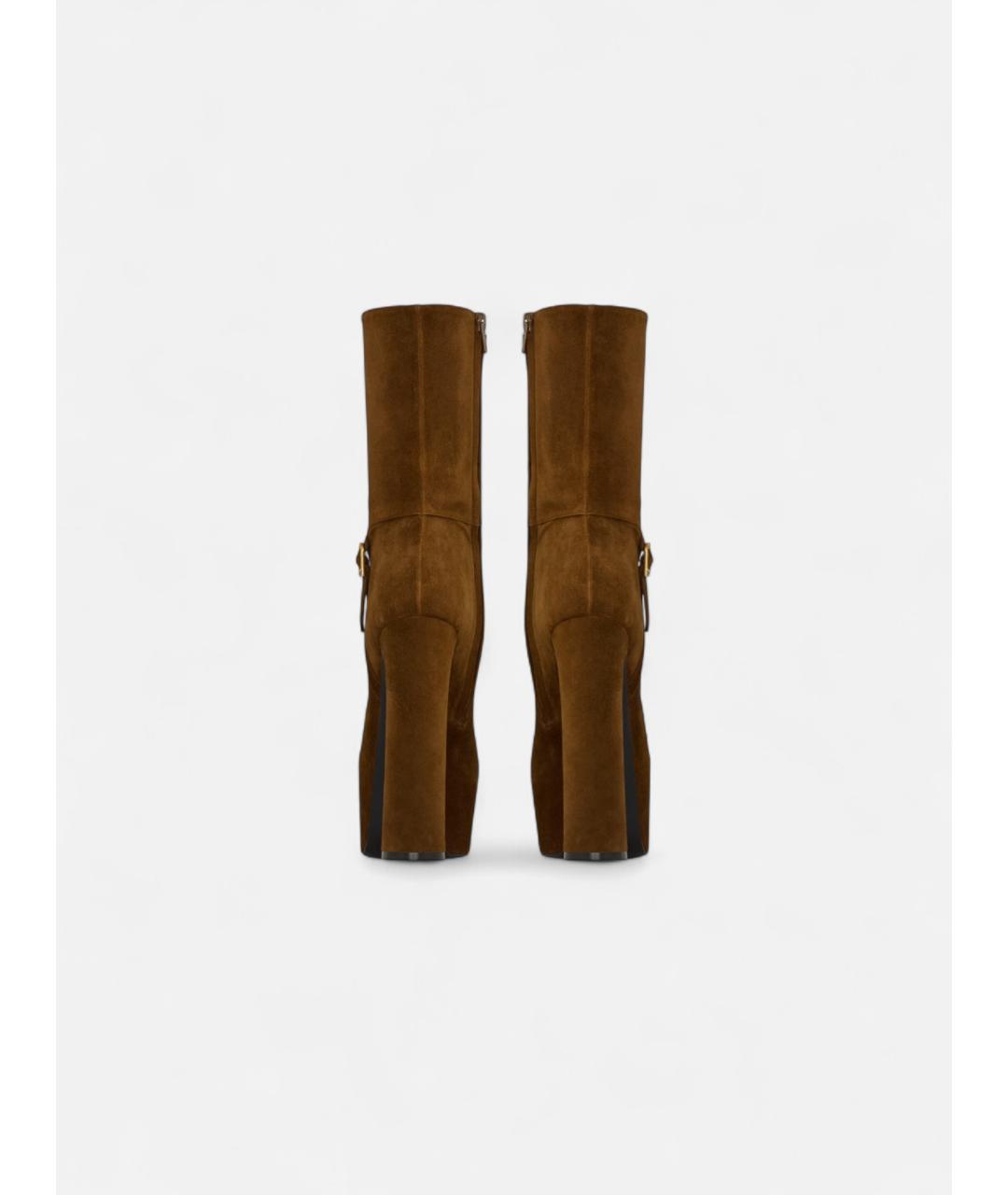SAINT LAURENT Коричневые замшевые ботильоны, фото 3