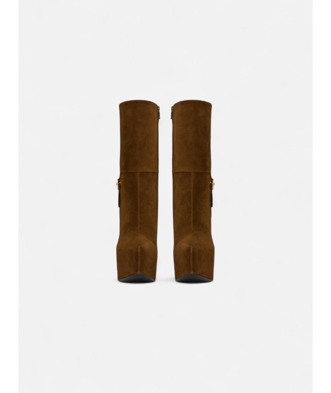 SAINT LAURENT Коричневые замшевые ботильоны, фото 2