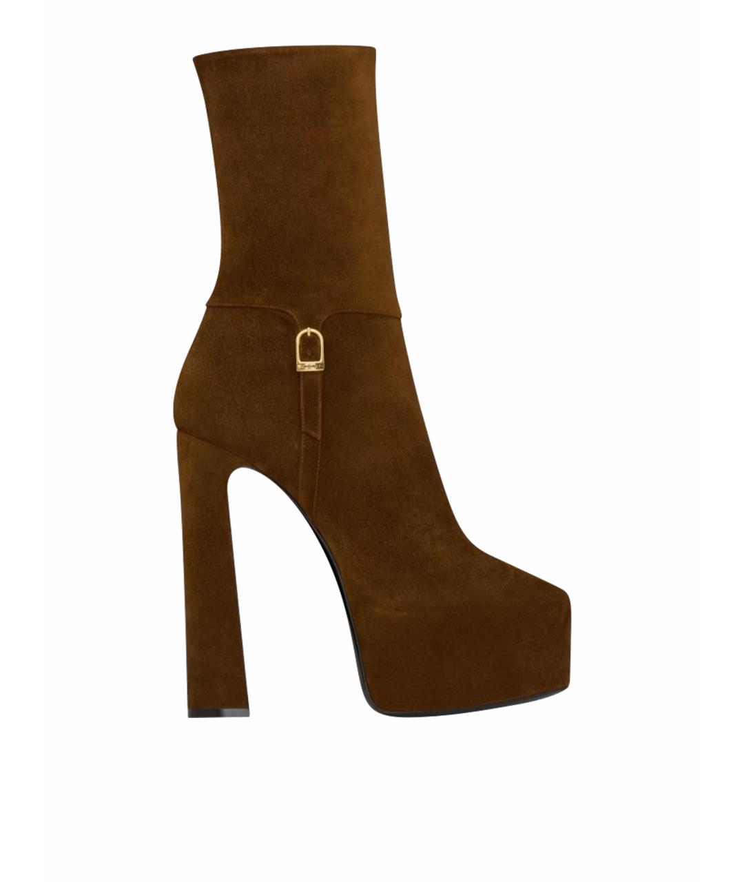 SAINT LAURENT Коричневые замшевые ботильоны, фото 1