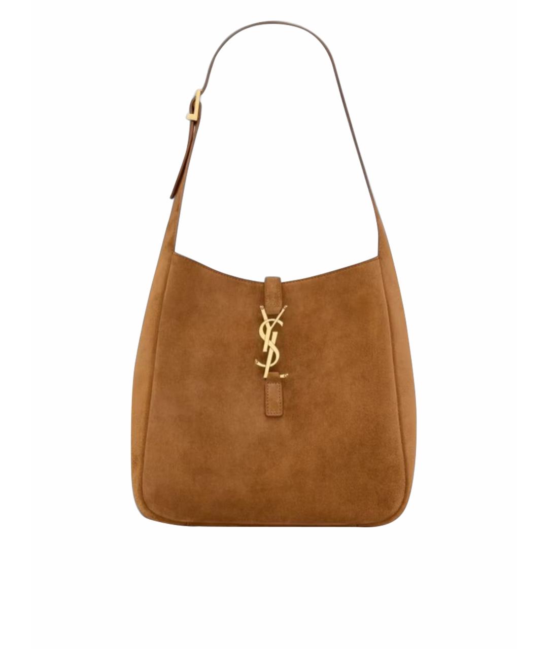 SAINT LAURENT Коричневая замшевая сумка тоут, фото 1