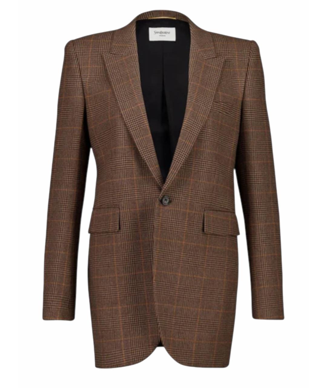 SAINT LAURENT Коричневый шерстяной жакет/пиджак, фото 1