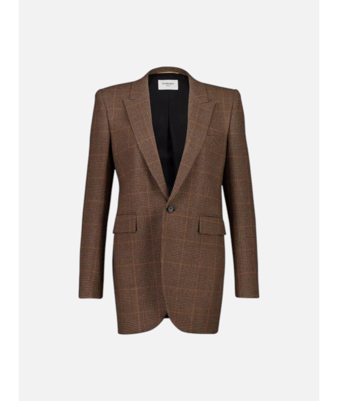 SAINT LAURENT Коричневый шерстяной жакет/пиджак, фото 3