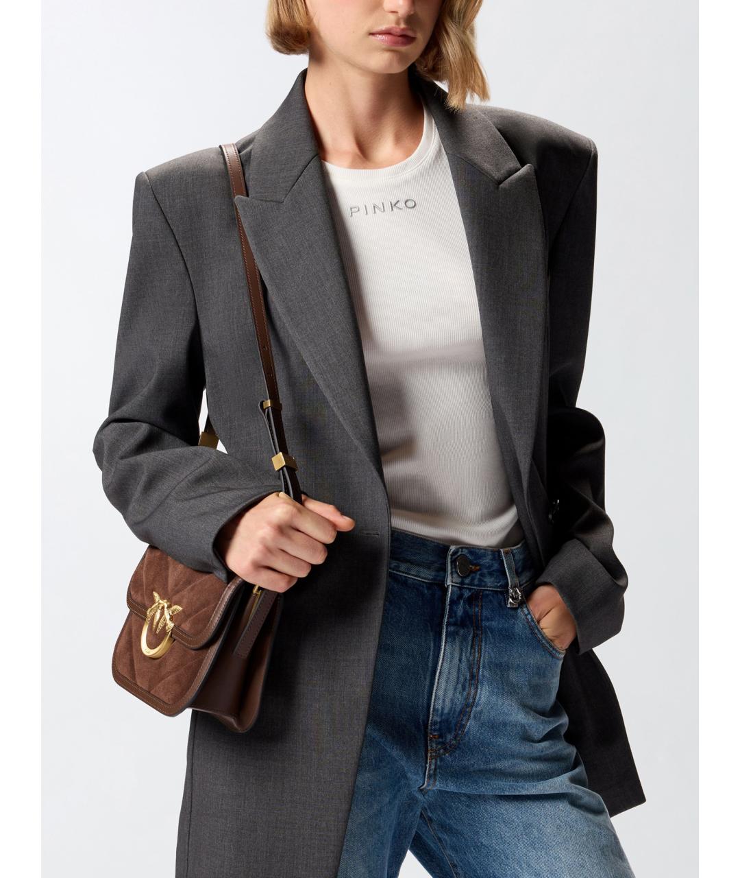 PINKO Коричневая замшевая сумка через плечо, фото 3