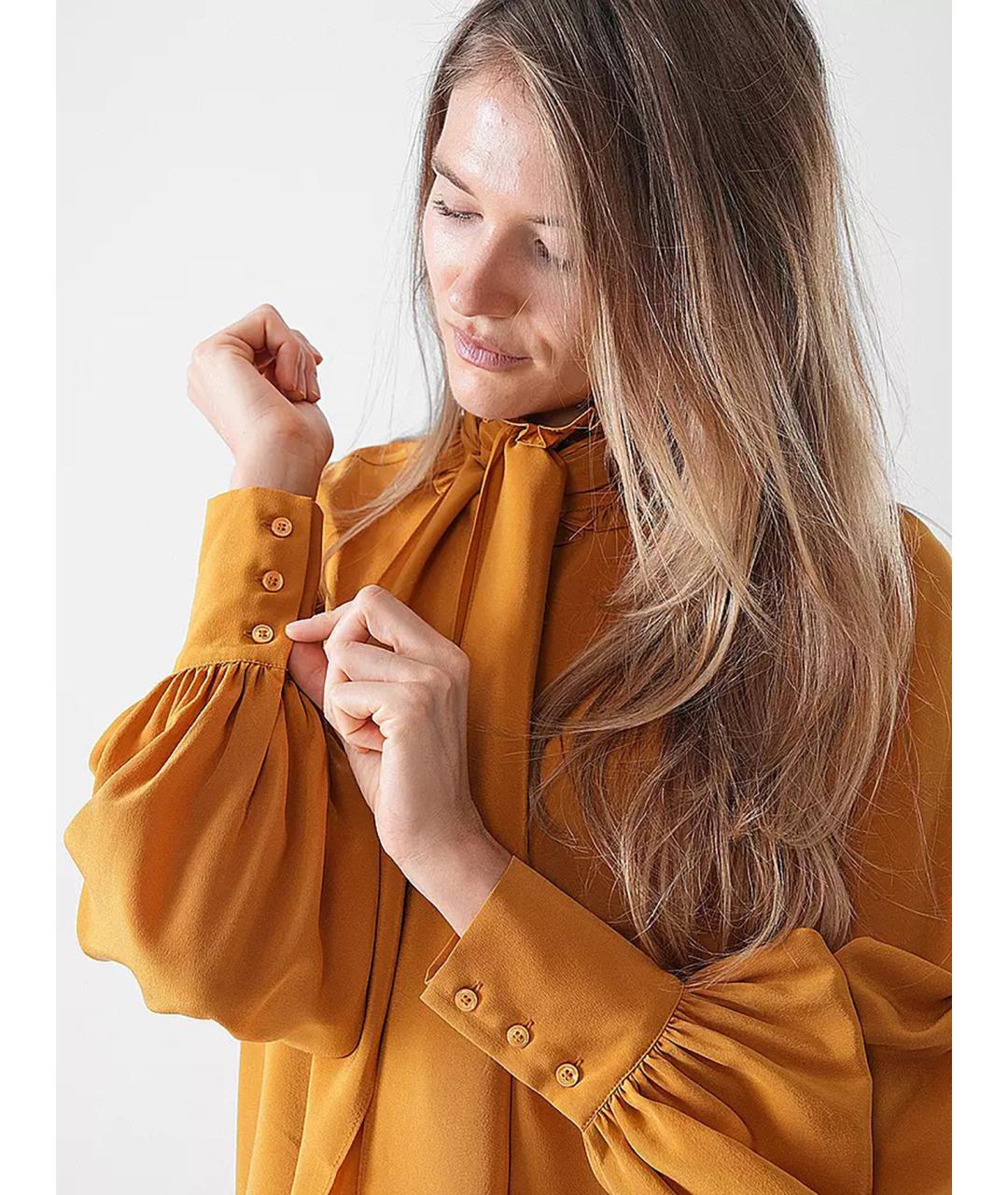WEEKEND MAX MARA Горчичная шелковая рубашка, фото 3