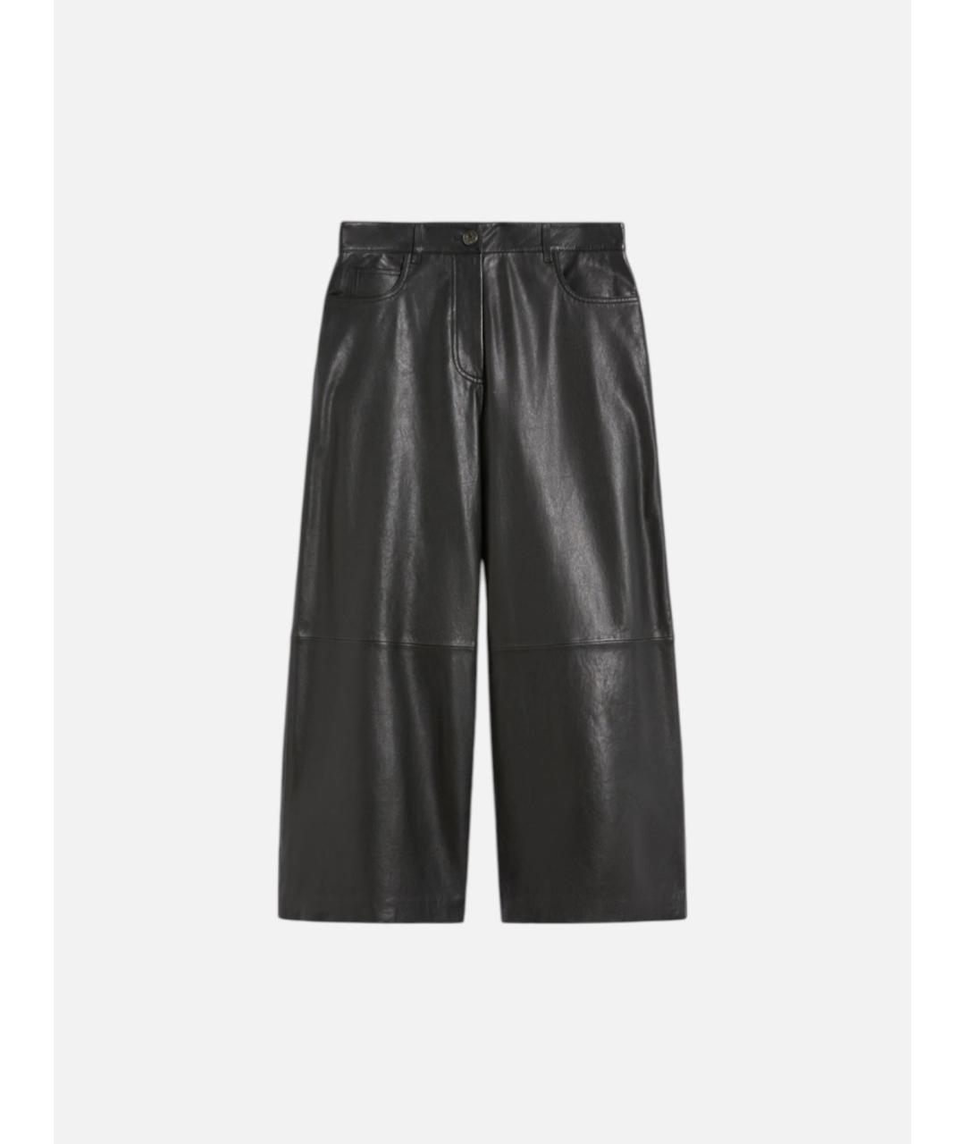 WEEKEND MAX MARA Черные кожаные брюки широкие, фото 5