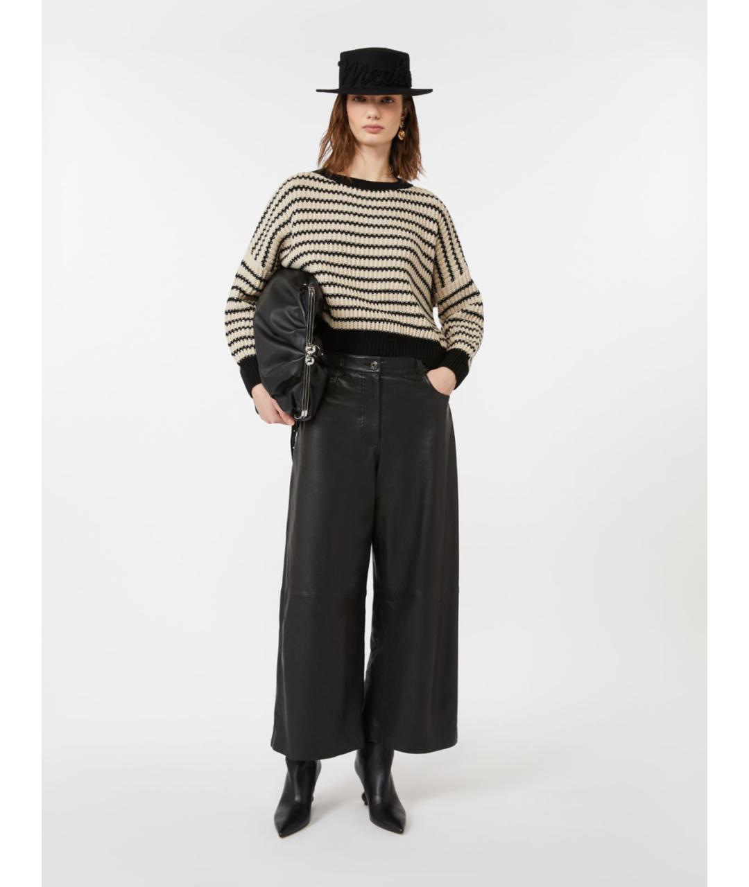 WEEKEND MAX MARA Черные кожаные брюки широкие, фото 2