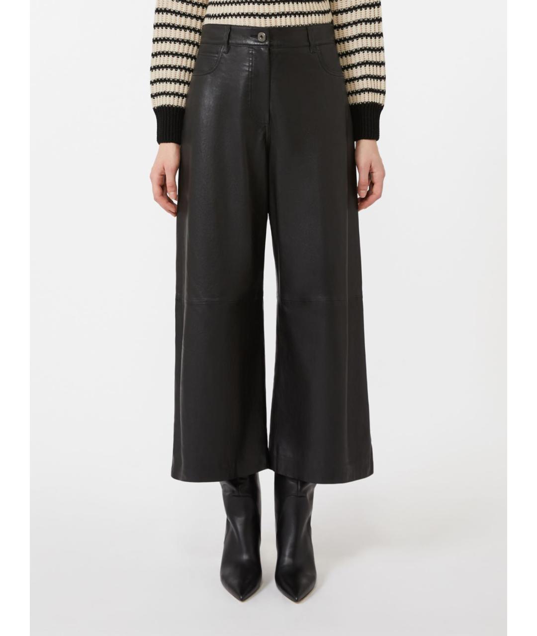 WEEKEND MAX MARA Черные кожаные брюки широкие, фото 4