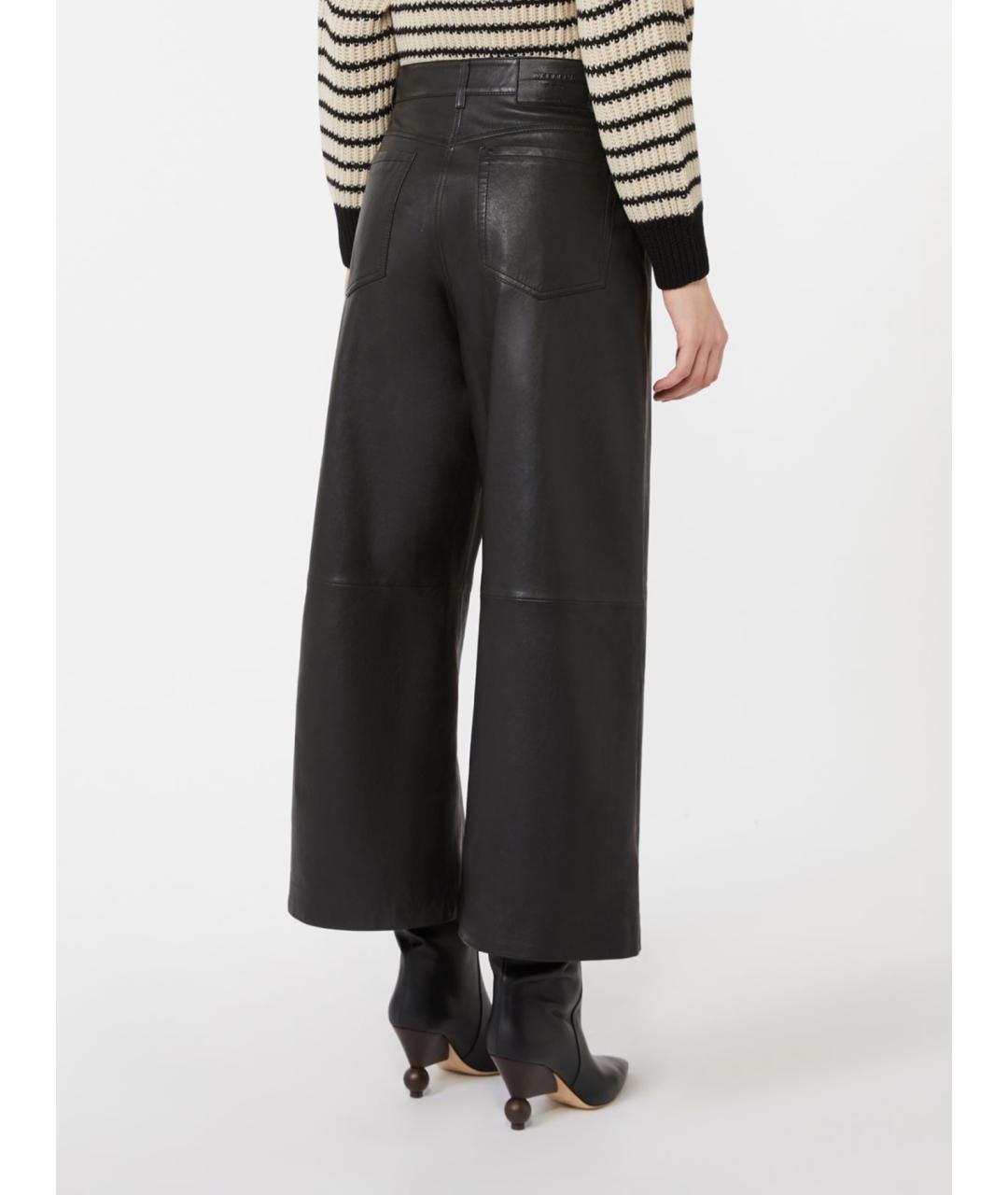 WEEKEND MAX MARA Черные кожаные брюки широкие, фото 3