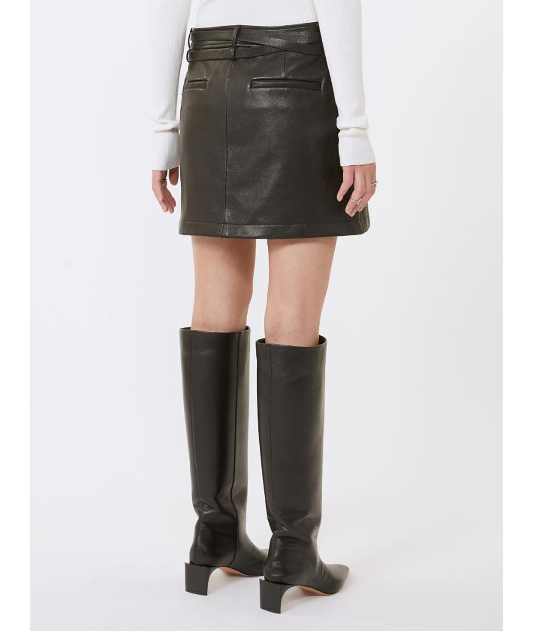 SPORTMAX Черная кожаная юбка мини, фото 4