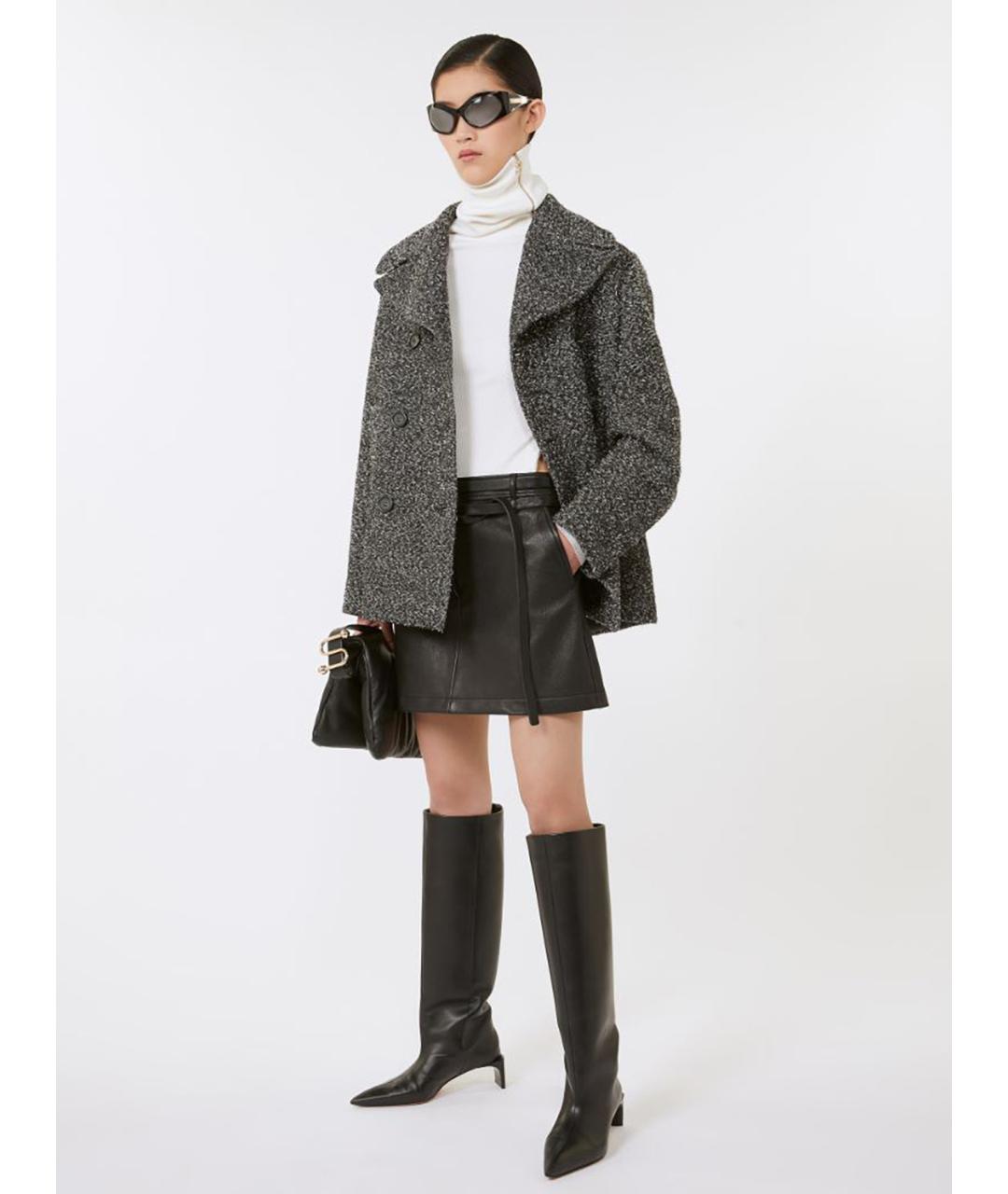 SPORTMAX Черная кожаная юбка мини, фото 2