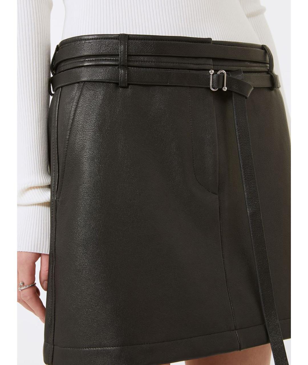 SPORTMAX Черная кожаная юбка мини, фото 5