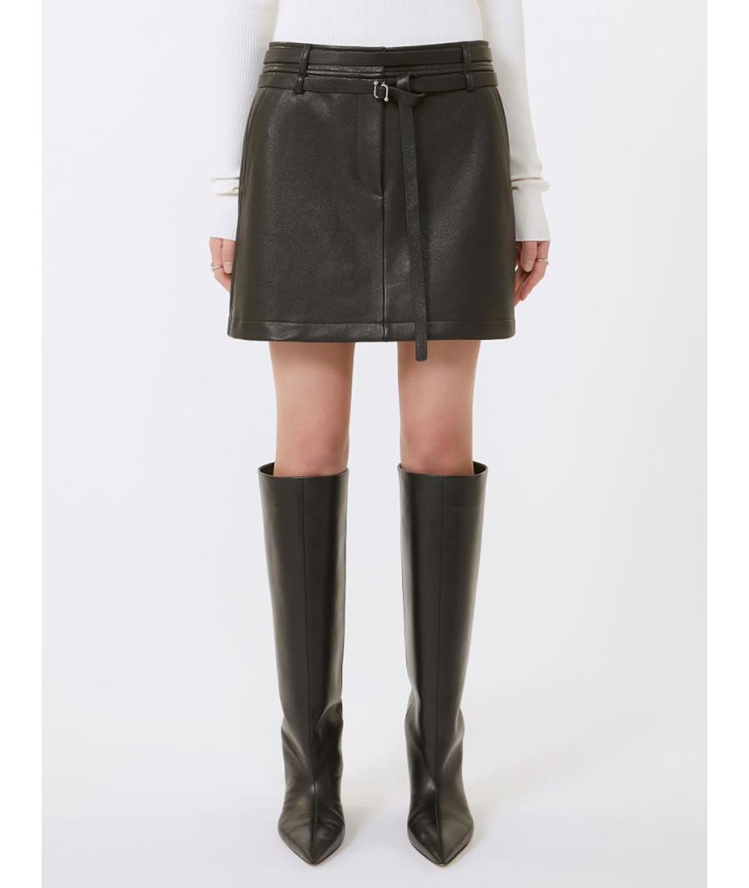 SPORTMAX Черная кожаная юбка мини, фото 3