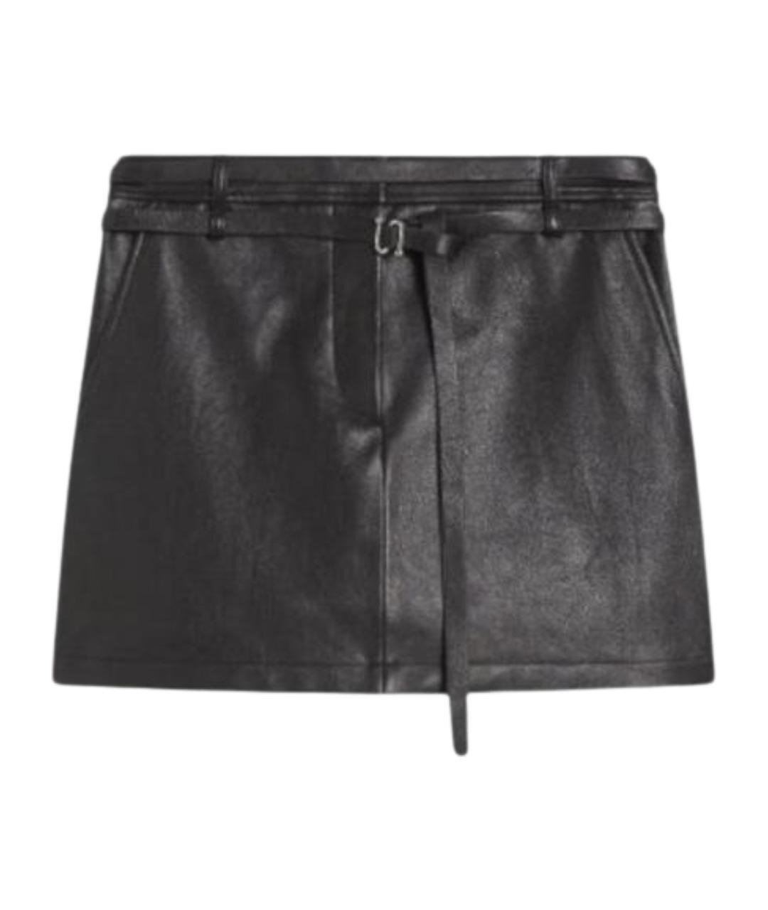 SPORTMAX Черная кожаная юбка мини, фото 1