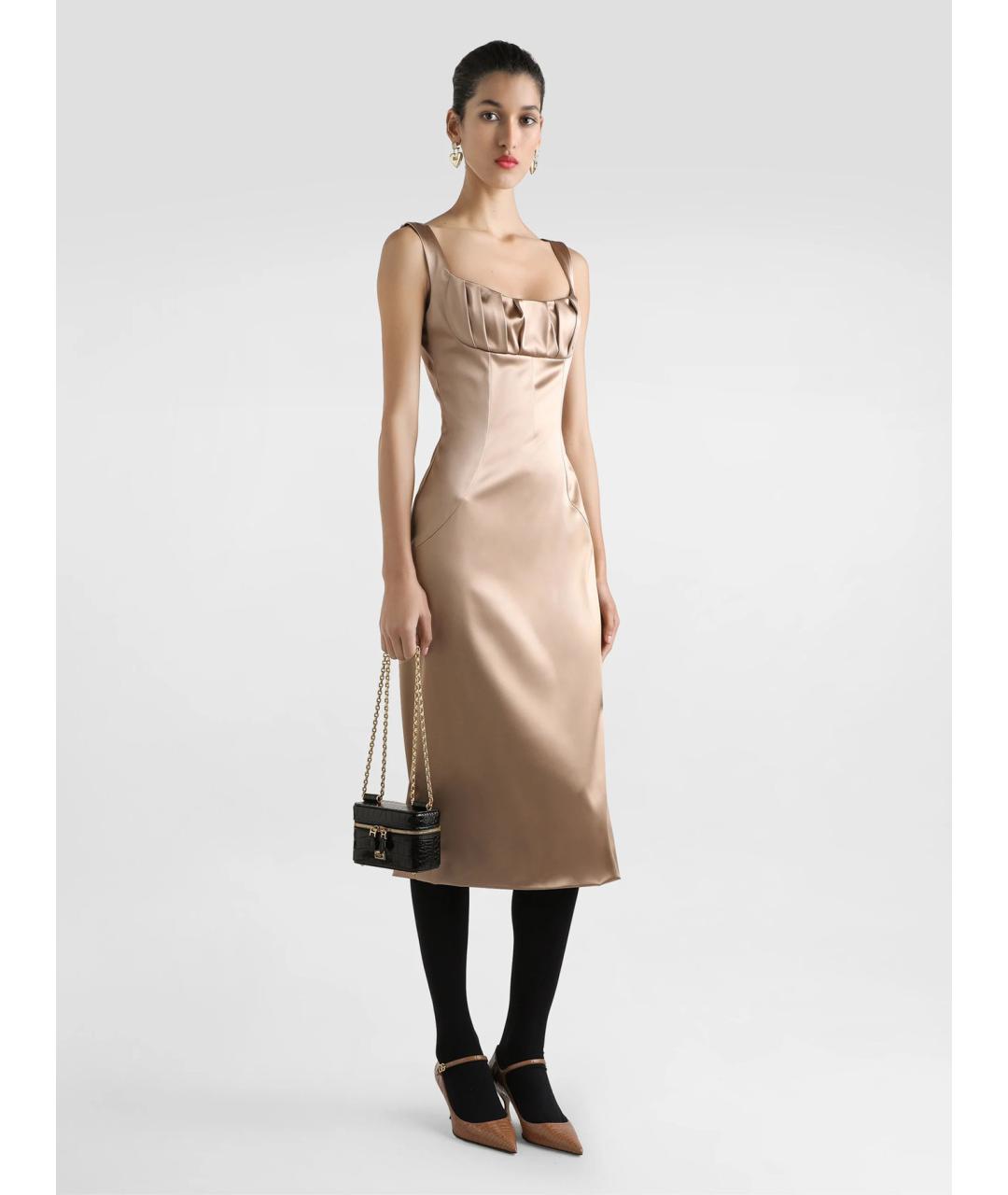 DOLCE&GABBANA Бежевое ацетатное коктейльное платье, фото 2