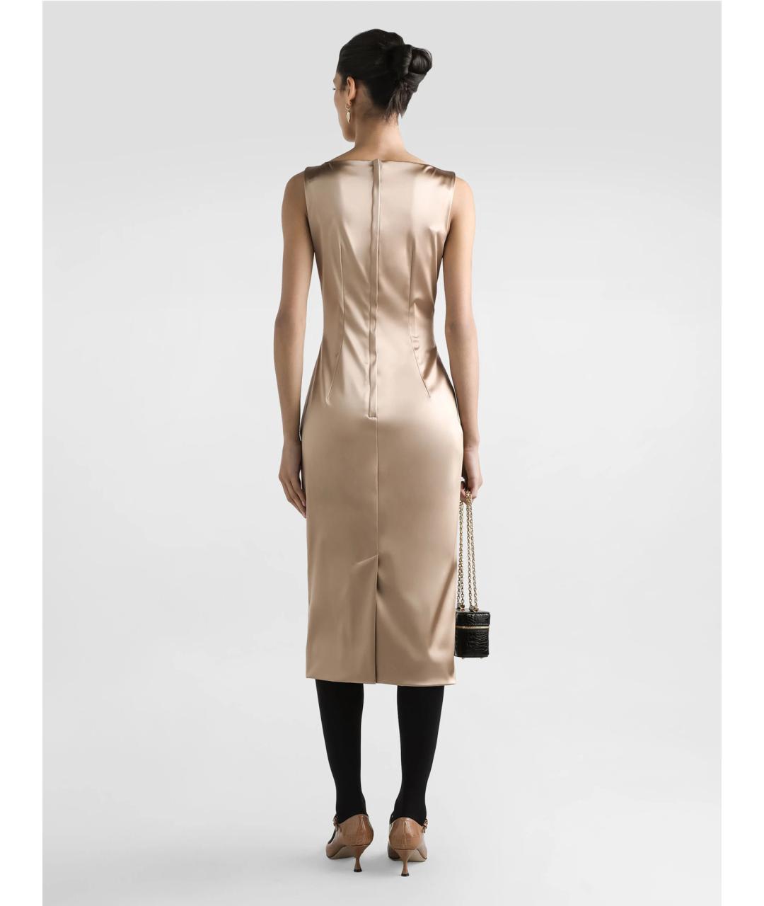 DOLCE&GABBANA Бежевое ацетатное коктейльное платье, фото 4