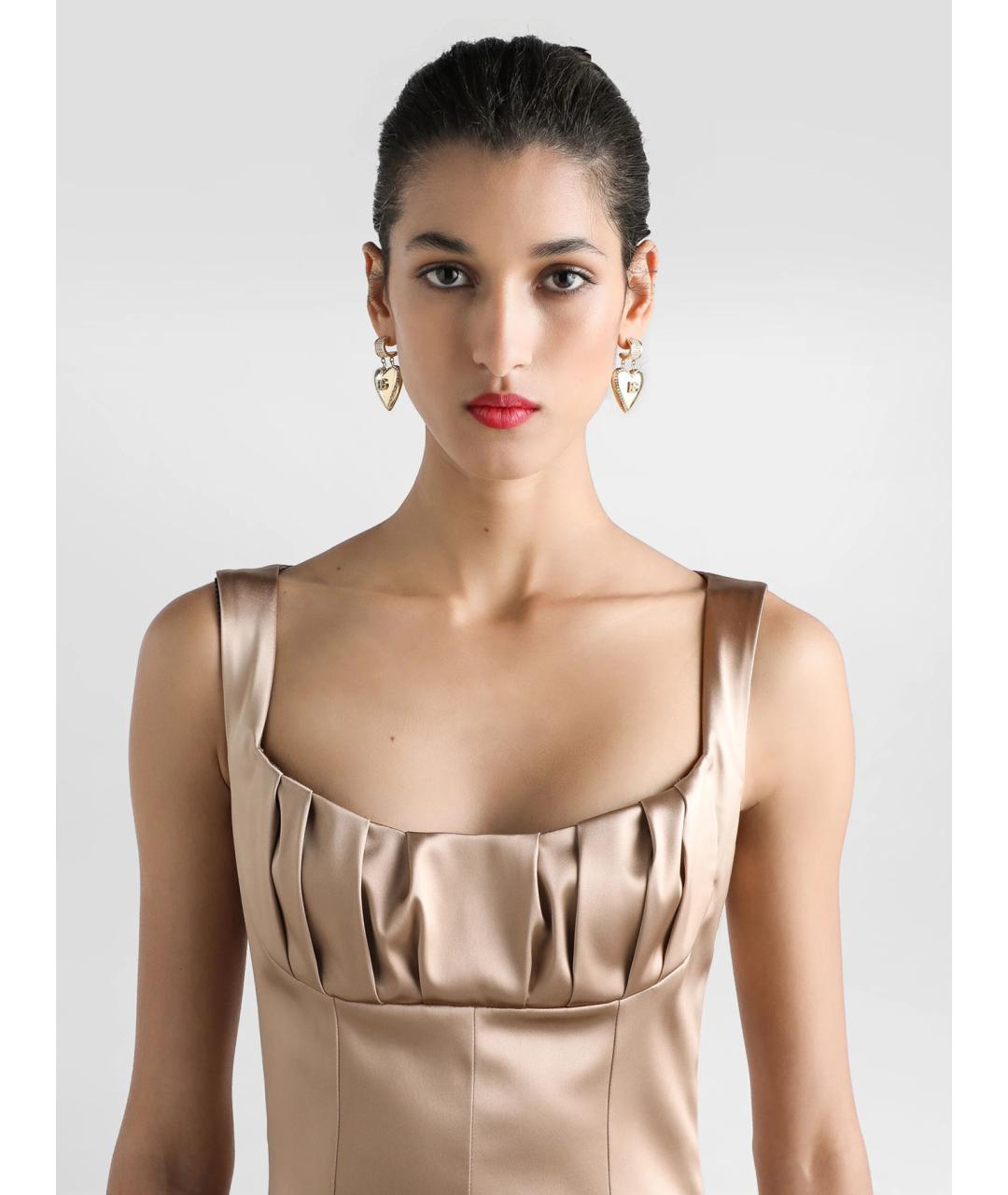 DOLCE&GABBANA Бежевое ацетатное коктейльное платье, фото 3