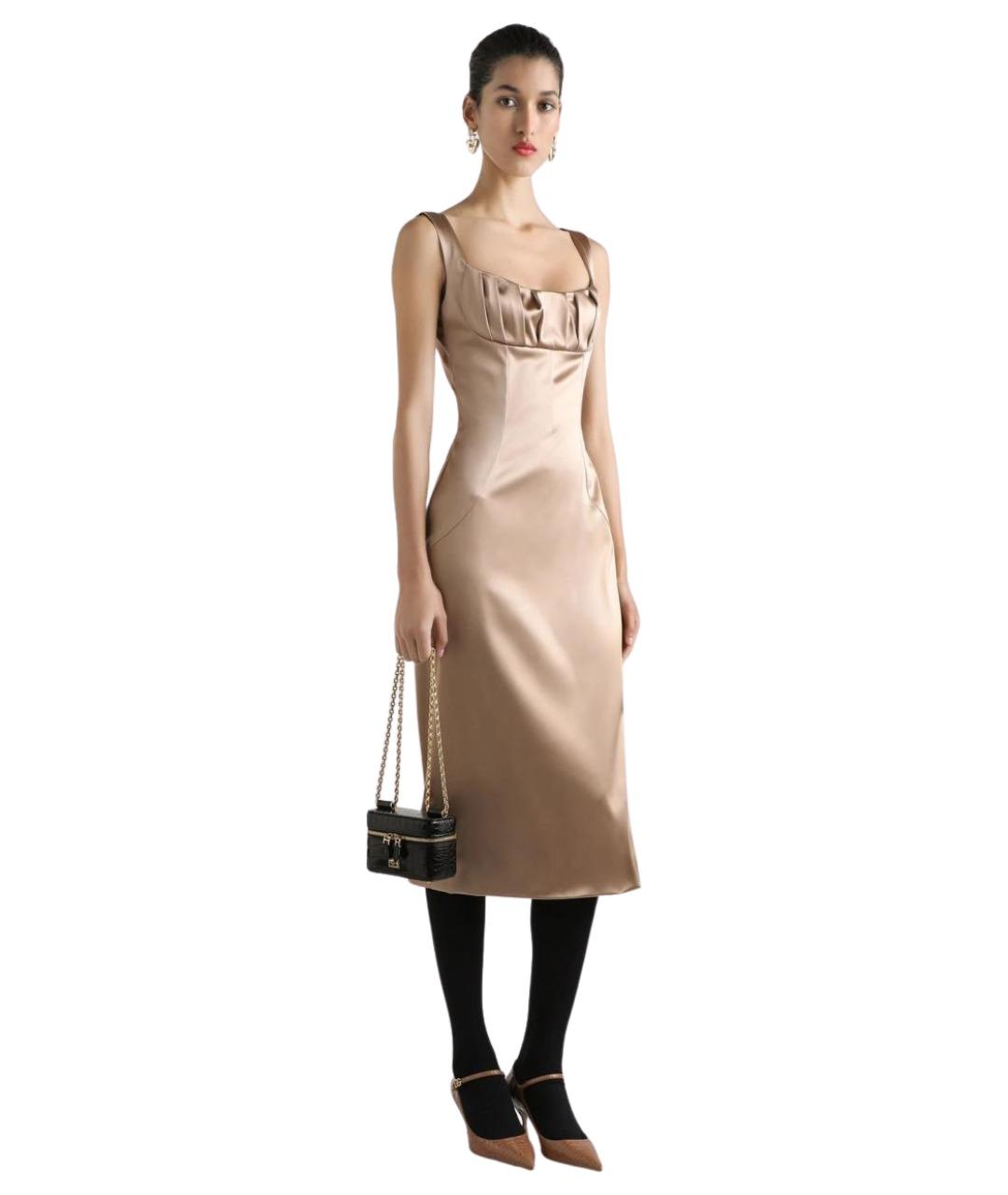 DOLCE&GABBANA Бежевое ацетатное коктейльное платье, фото 2