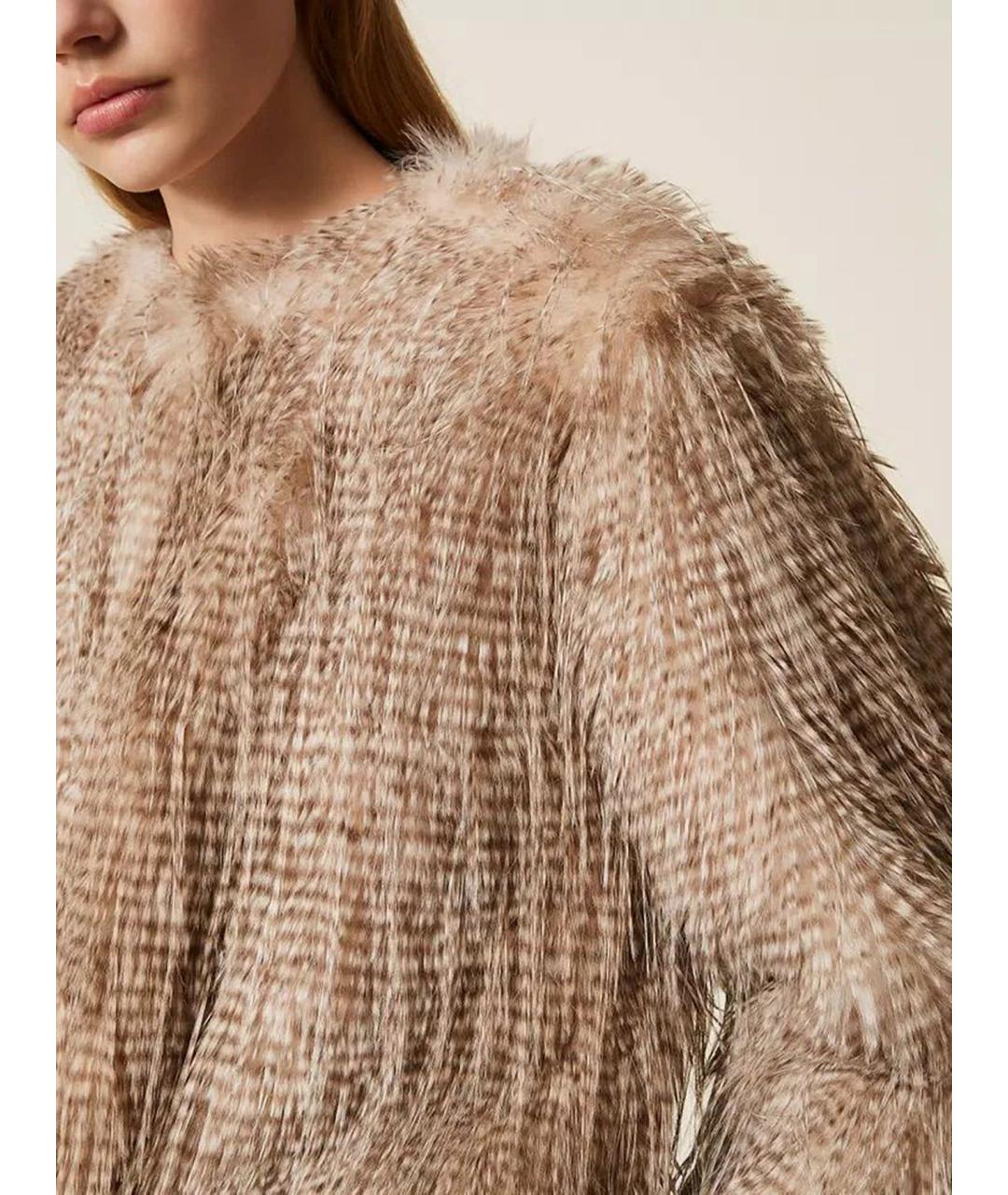 TWIN-SET Коричневая полиэстеровая шуба, фото 6