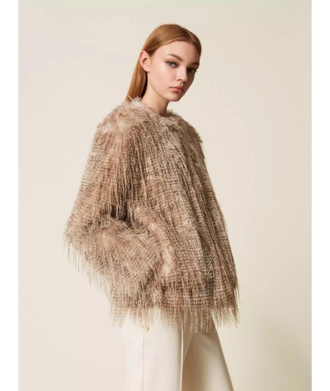 TWIN-SET Коричневая полиэстеровая шуба, фото 4