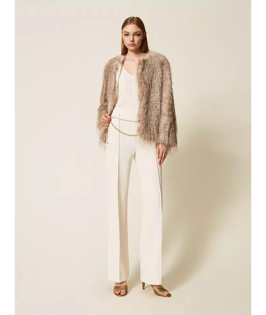 TWIN-SET Коричневая полиэстеровая шуба, фото 2