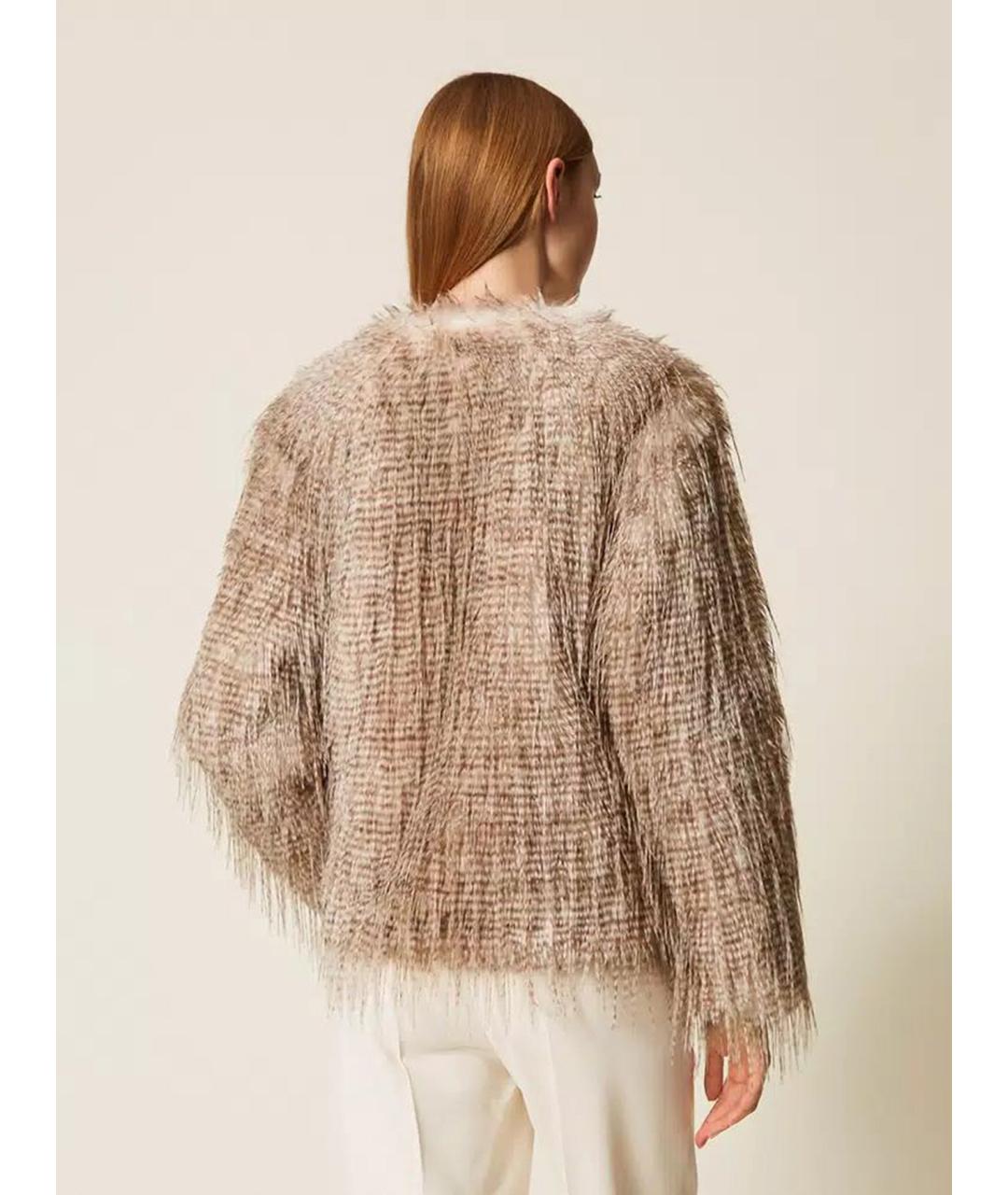 TWIN-SET Коричневая полиэстеровая шуба, фото 5