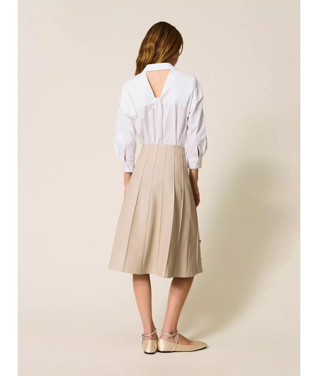 TWIN-SET Бежевая вискозная юбка миди, фото 4