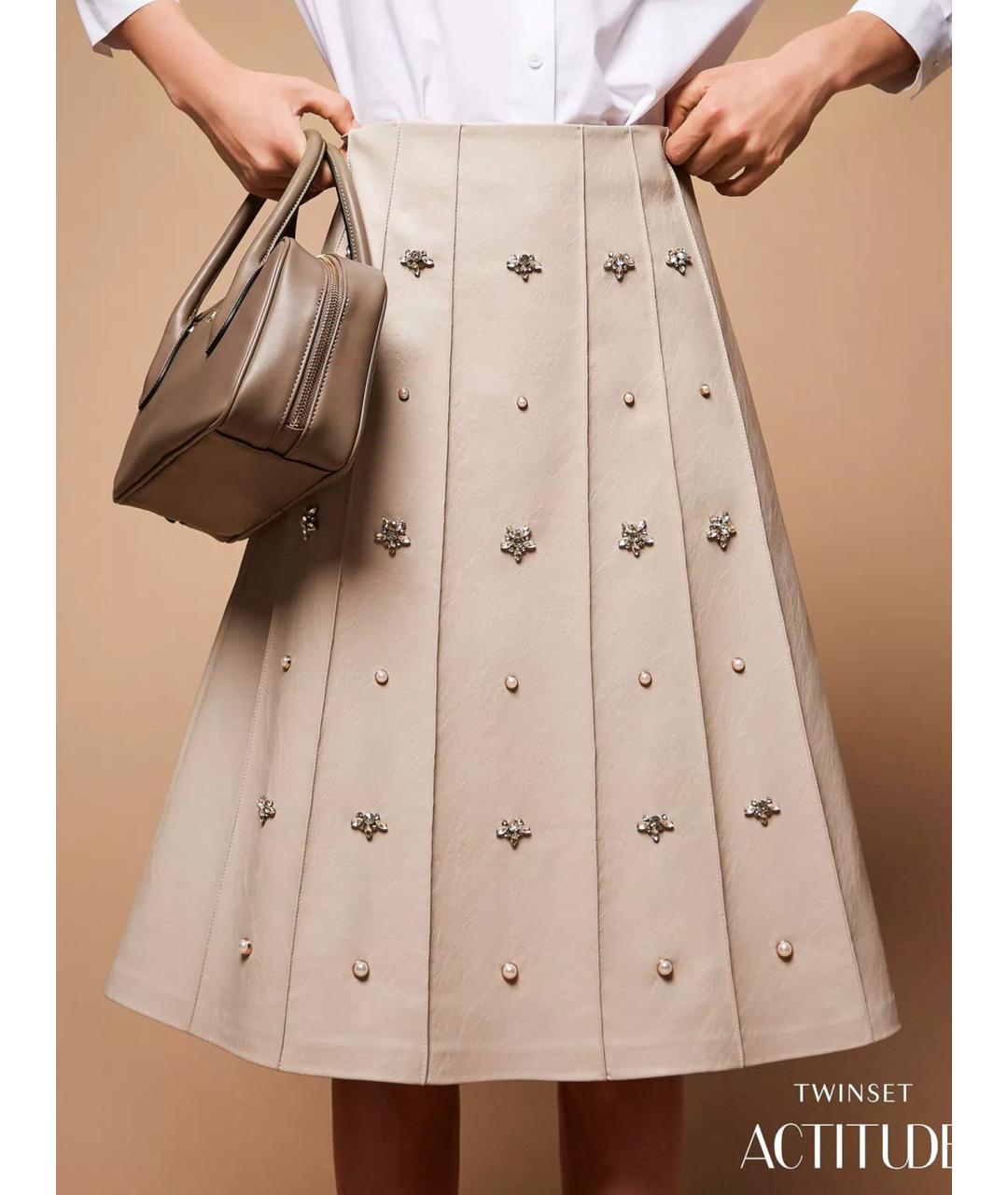TWIN-SET Бежевая вискозная юбка миди, фото 6