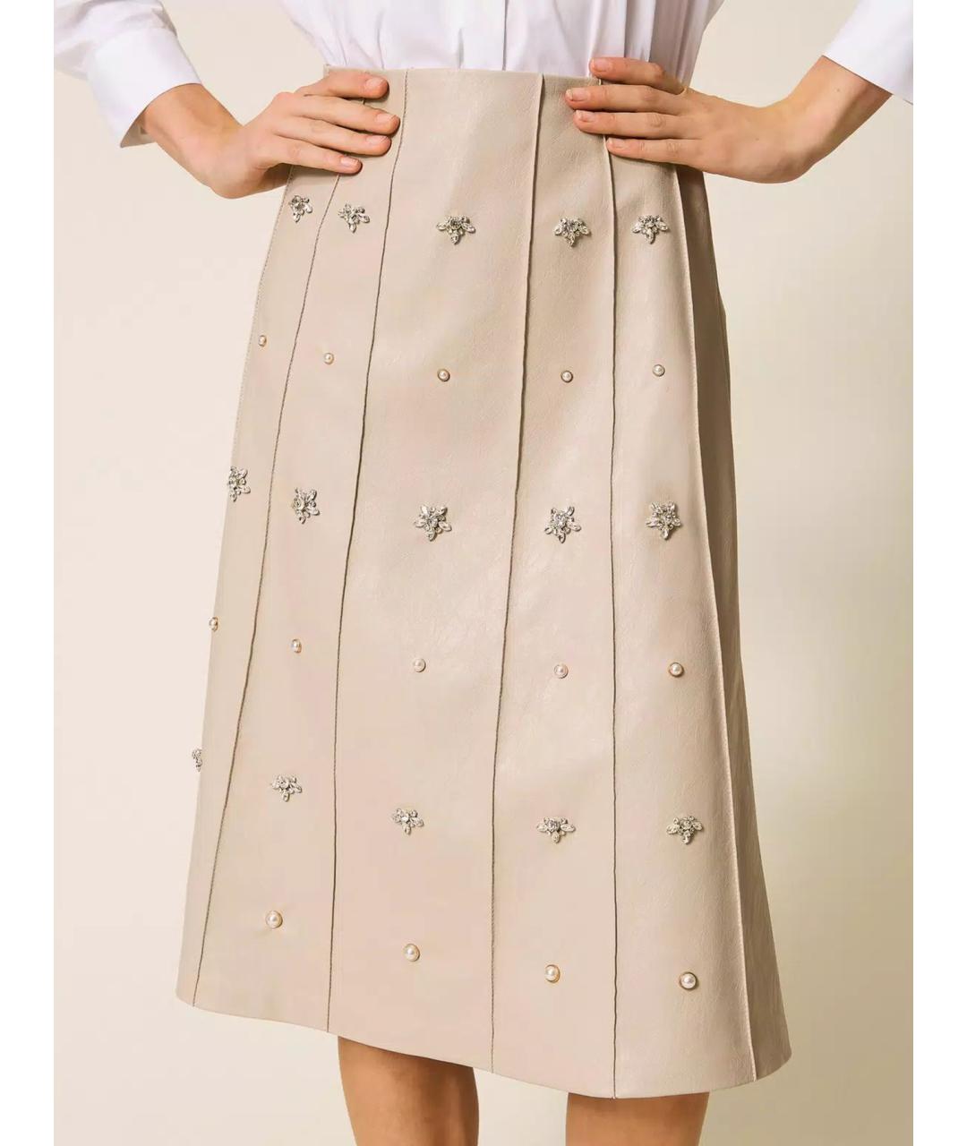 TWIN-SET Бежевая вискозная юбка миди, фото 5