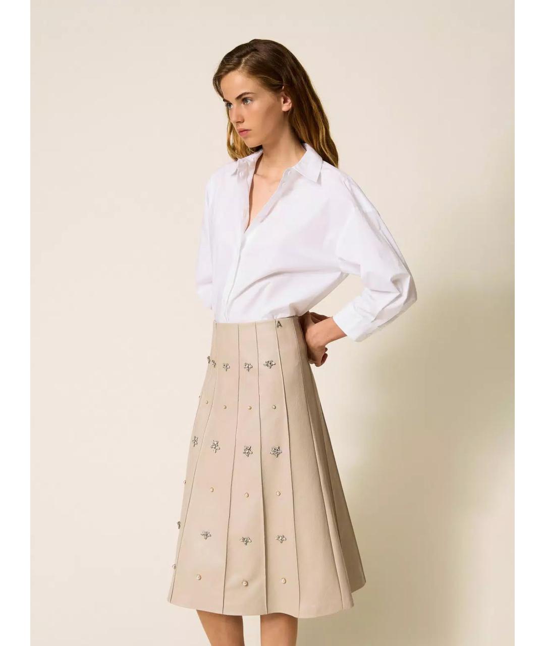 TWIN-SET Бежевая вискозная юбка миди, фото 3