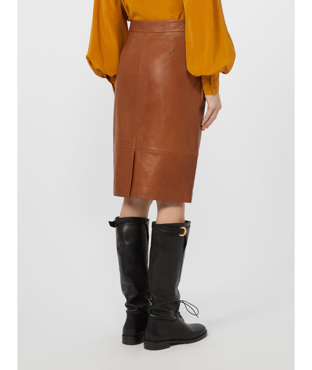 WEEKEND MAX MARA Коричневая кожаная юбка миди, фото 3