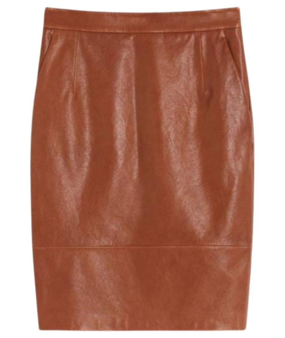 WEEKEND MAX MARA Коричневая кожаная юбка миди, фото 1