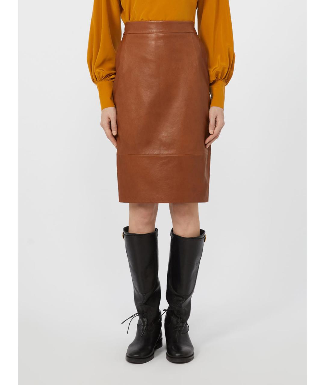 WEEKEND MAX MARA Коричневая кожаная юбка миди, фото 4