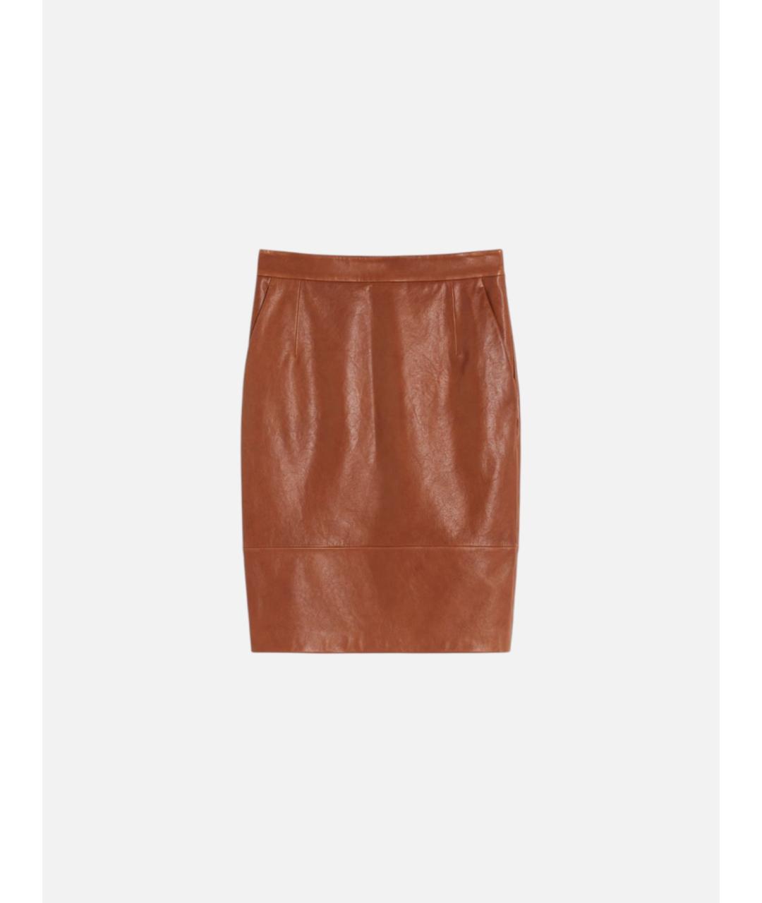 WEEKEND MAX MARA Коричневая кожаная юбка миди, фото 5