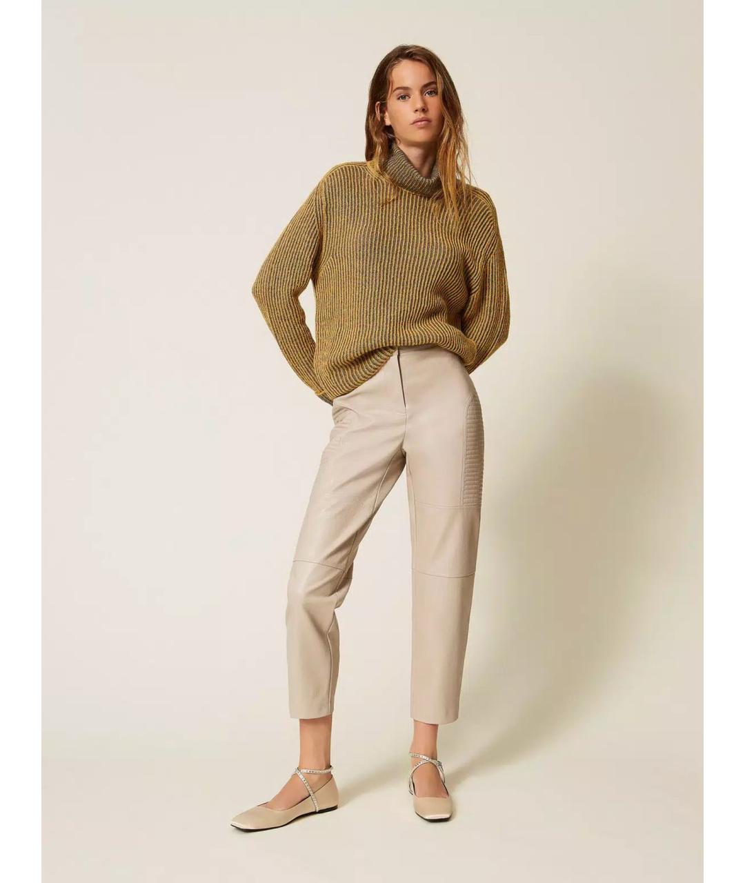TWIN-SET Бежевые вискозные прямые брюки, фото 3