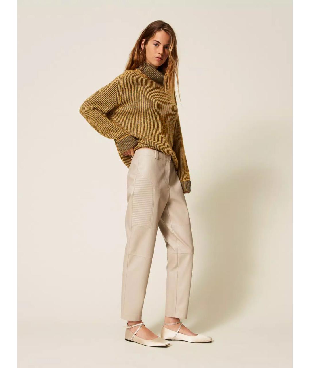 TWIN-SET Бежевые вискозные прямые брюки, фото 4