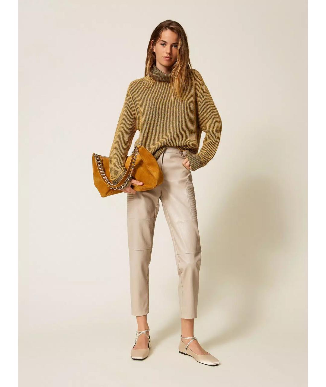 TWIN-SET Бежевые вискозные прямые брюки, фото 2