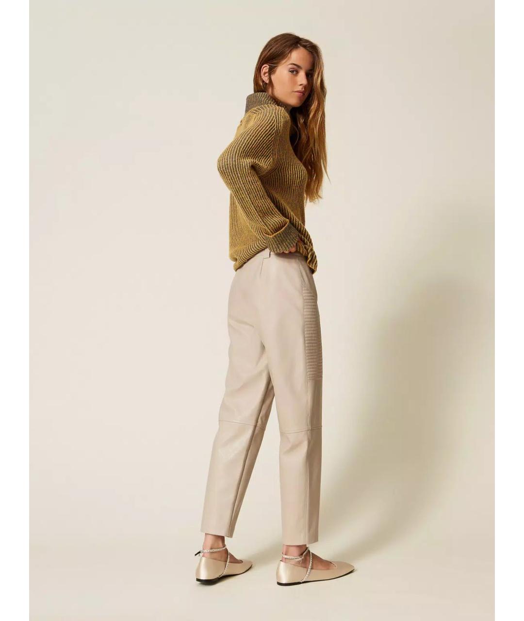 TWIN-SET Бежевые вискозные прямые брюки, фото 5